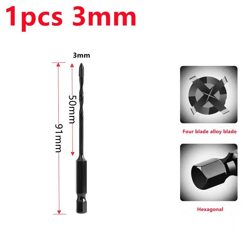 3 4 5 6 8 10 12mm Cross Hex Tile Drill Bit For Glass Concrete Ceramic Tile Hole Opener Tunsten Carbide Hard Alloy Bits Set Tools