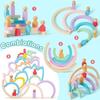 Wooden Rainbow Stacking Toys for Toddlers, 46 Pcs Stacking Building Blocks, Montessori Toys Birthday Gifts for Preschool Kids 3 4 5 Years Old