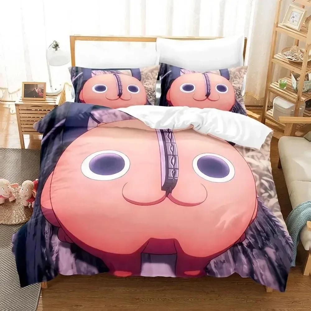 Pochita Chainsaw Man  Printed Bed Set Duvet Cover Pillowcase Bedding Set Bed Linen Sheet Quilt Cover Full Queen King Size