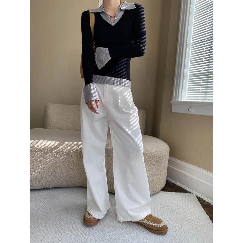 

Синан Весенний Контрастный Дизайн Поддельный Двухсекционный Свитер Поло SN6907 One Size чёрный