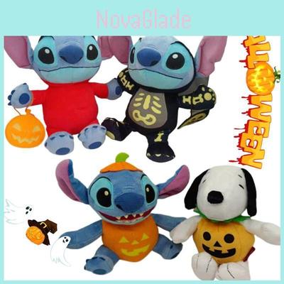 Soft Short Plush Snoopy Halloween Pumpkin Doll With Skull And Stitch Design