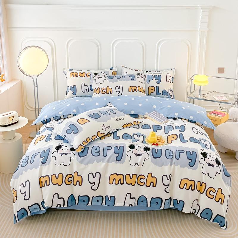 Pure Cotton Abraded Bedding Four-piece Set, Bed Sheet Quilt Cover, Dormitory Cotton Three-piece Set