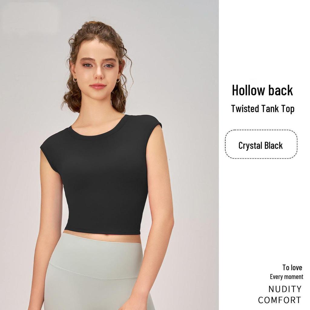 Women's Short Sleeve Backless Sports Top with Bra Pads - Quick Dry, Beautiful Back, Ideal for Pilates & Yoga.