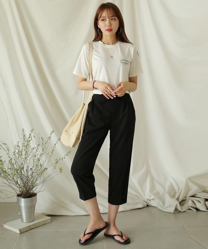 Ppaeppae Adjustable Drawstring Back Banded Pintuck Knee-Length Stretch Slacks