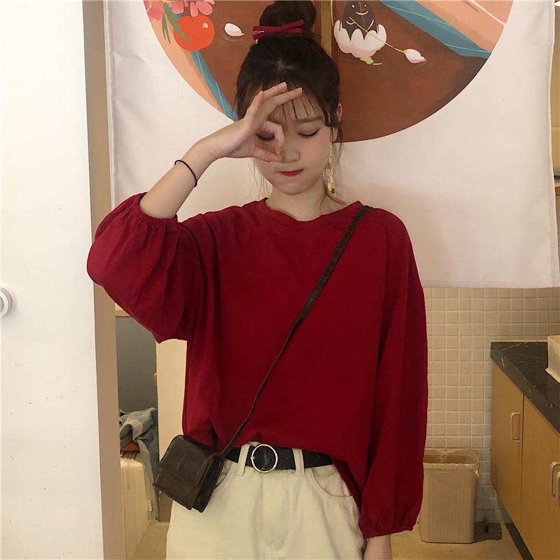 

Женская рубашка с рукавами-фонариками: Топ с длинным рукавом Осень & Весна 2025 2XL вино красного