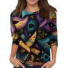 Damen Modisches Lässiges Dreiviertelarm Karnevals-Print Neck Top