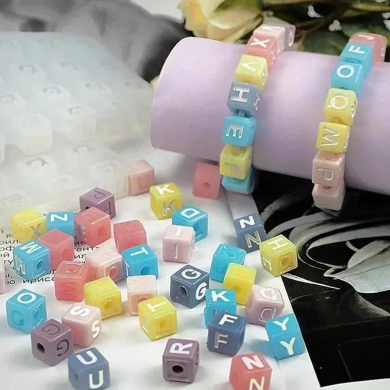 DIY Square Bracelet Silicone Mold 26 Letter Bead Mould Home Gypsum Decoration Ornament Drip Glue Mold Handmade Jewelry Bead Mold