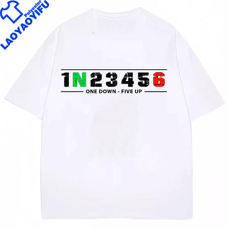 1N23456 Motorcycle Shift Pattern Biker Motorcyclist TShirt  Streetwear Funny Short Sleeved Graphic T Shirts Boys Car Lover Tee