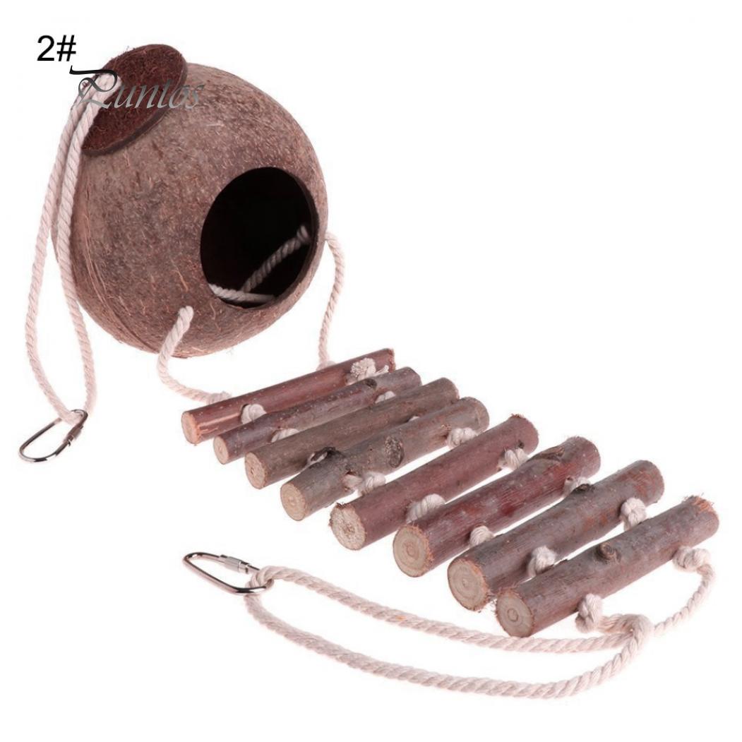 

Натуральная скорлупа кокоса, гнездо для попугаев, кормушка для попугаев, птиц, игрушка для домашних животных с лестницей 2#