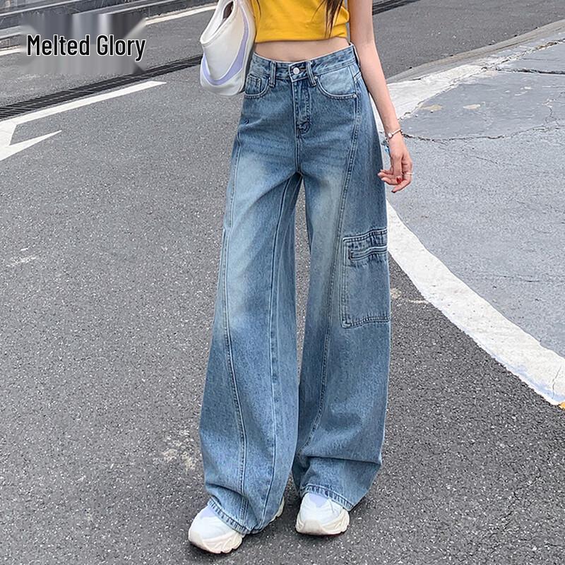 

Женские джинсы Ronghua в стиле ретро с высокой посадкой, карго, широкие от бедра XS