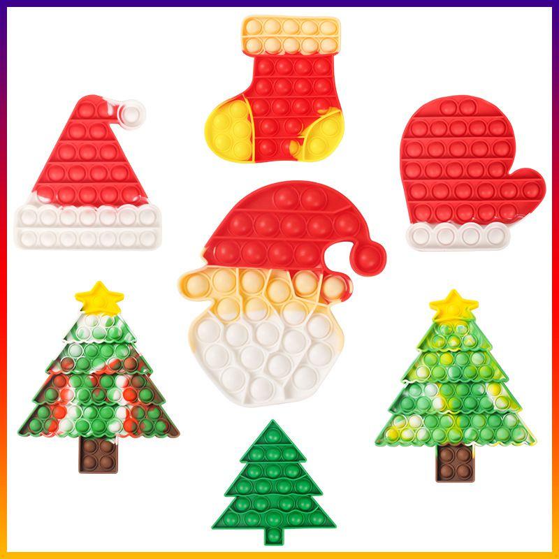 Joyful Christmas Big Size Pop It Silicone Toys For Relaxation Featuring Adorable Santa Claus And Cheerful Christmas Tree Shapes