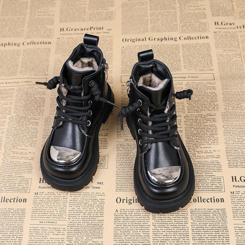 Girls Boots Cotton Shoes Winter Snow Boots 2025 New Children's Leather Boots Boys Martin Boots Large Cotton Autumn and Winter Shoes