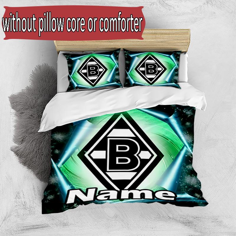 3pcs Duvet Cover Set (1*Duvet Cover + 2*Pillowcase, Without Core), Custom Name Borussia Monchengladbach Pattern Bedding Set, Home Bedroom Decor Gift