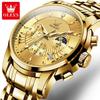 OLEVS Mens Watches Top Brand Luxury Moon Phase 24 Hour Chronograph Quartz Watch Stainless Steel Waterproof Sport Wristwatches