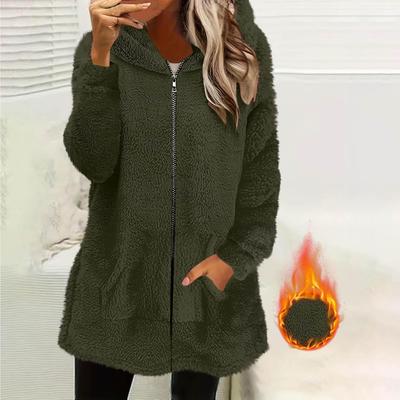 Damen Fleecejacken Winter Zip Up Hoodies Leichtes Weiches Tunika-Sweatshirt Warmer Teddy-Mantel mit Taschen