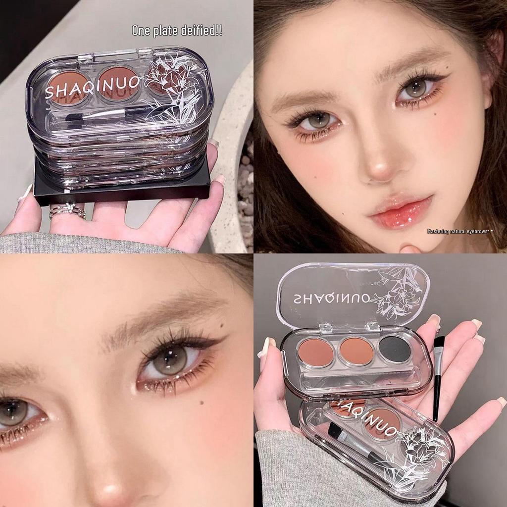 SHAQINUO Three-Color Eyebrow Powder: Soft Mist Eyebrow Makeup In Gray and Brown for Easy Application