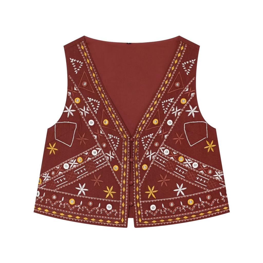 European and American style, wholesale women's clothing fashion versatile temperament decorative embroidered vest set 5770029