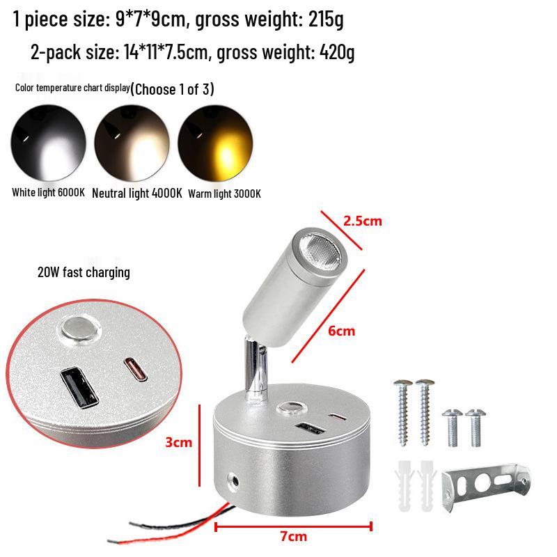 12V LED RV Bedside Reading Light with USB, 3W Yacht Marine Interior Lamp.