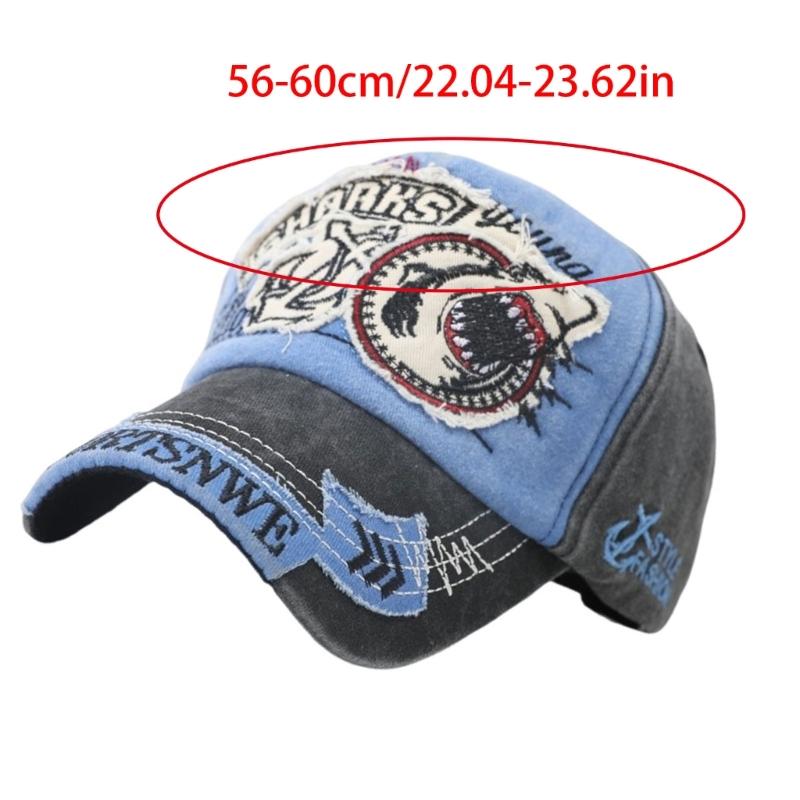 Water Scrubbing Jeans Baseball Cap With Embroidered Shark Design Adjustable Hat Circumference For Men And Women