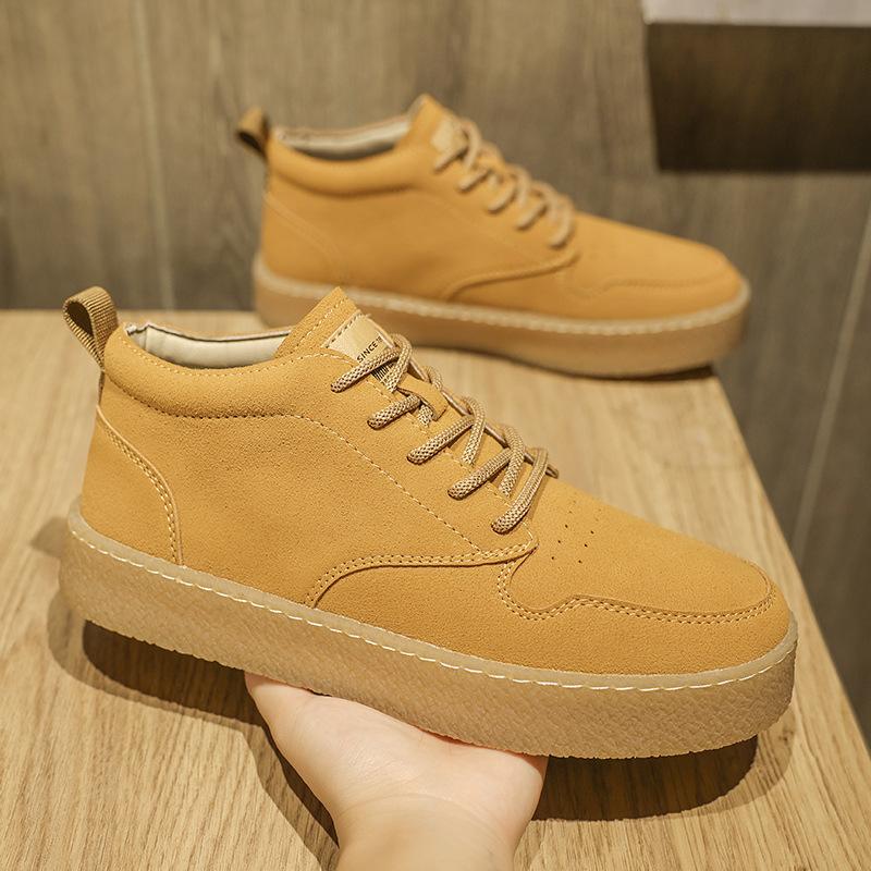 

Men s shoes 2025 autumn new low-top Korean version medium-top casual shoes men s British style lace-up leather flat baseplate shoes 39