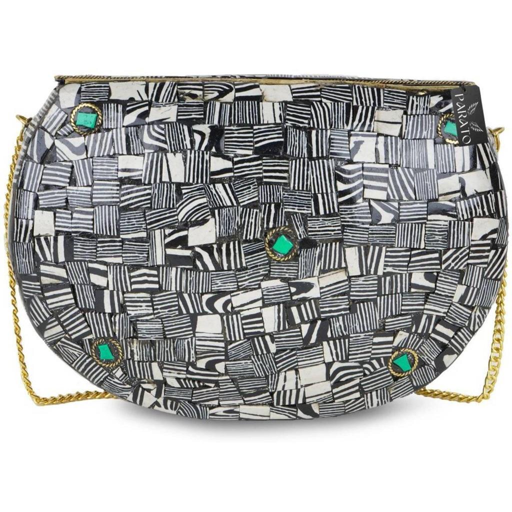 Μαύρη Γυναικεία Τσάντα Χιαστί Χειροποίητη Μεταλλική Μοζαϊκή τσάντα Διακοσμημένη με πλακάκια