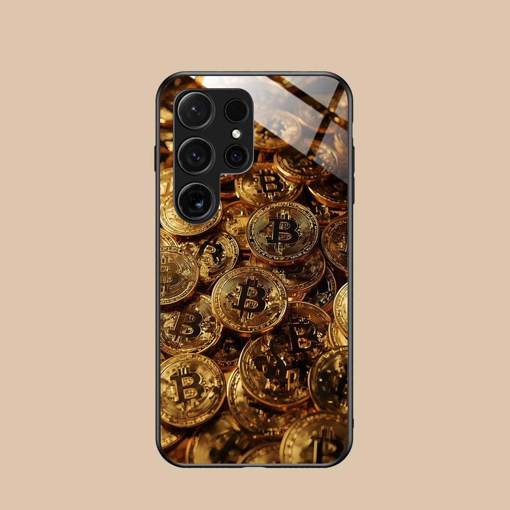 Bitcion Pattern Phone Case for Samsung Galaxy S26 S25 S24 S23 S22 S21 S20 Note20 Plus FE Ultra Glass Protective Cover