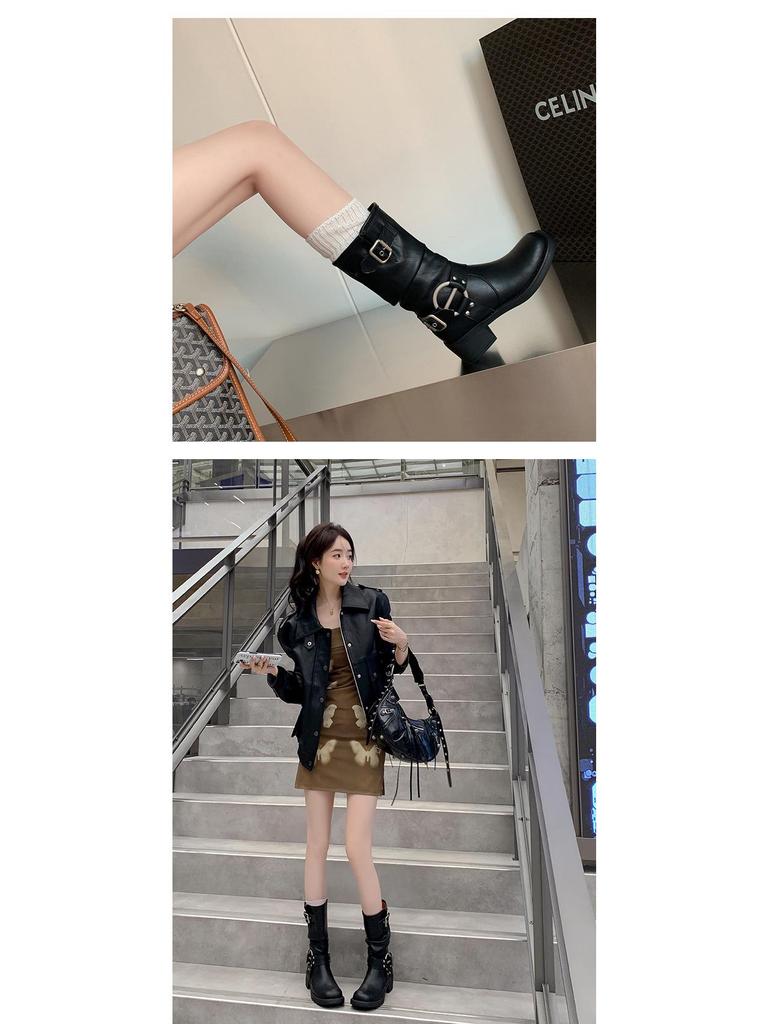 European & American Western Stacked Heel Mid-Calf Knight Boots for Women