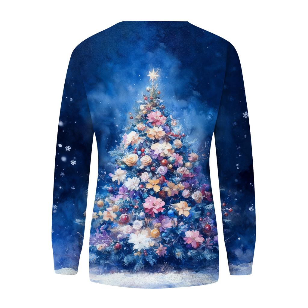 Women's Fashion Casual Long Sleeve Christmas Printed Neck Sweatshirt Top