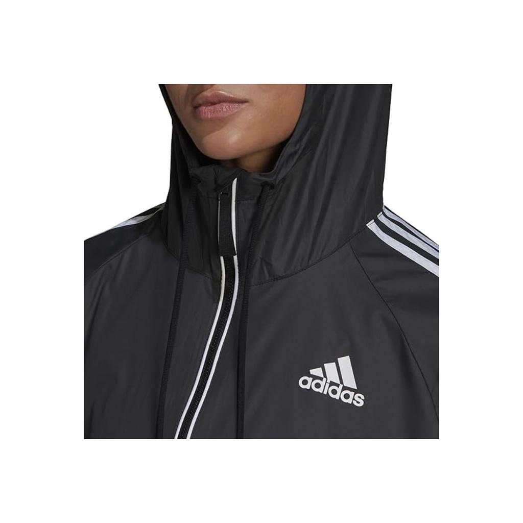 Adidas BSC Striped Zip Pocket Detail Drawstring Hooded Jacket Women Jacket Black H55345