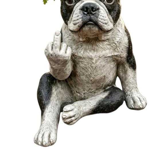 Funny Bulldog Planter Pot, Cute Middle Finger Dog Planter, Small Resin Animal Flower Pot with Drainage Hole for Home Garden Office Desk Decor