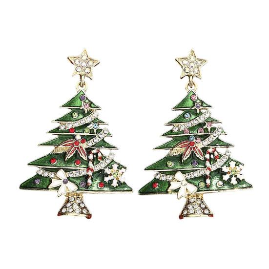 1 Pair Christmas Earrings Deer Snowflake Xmas Tree Design Hook Earrings Sparkling Rhinestones Party Earrings