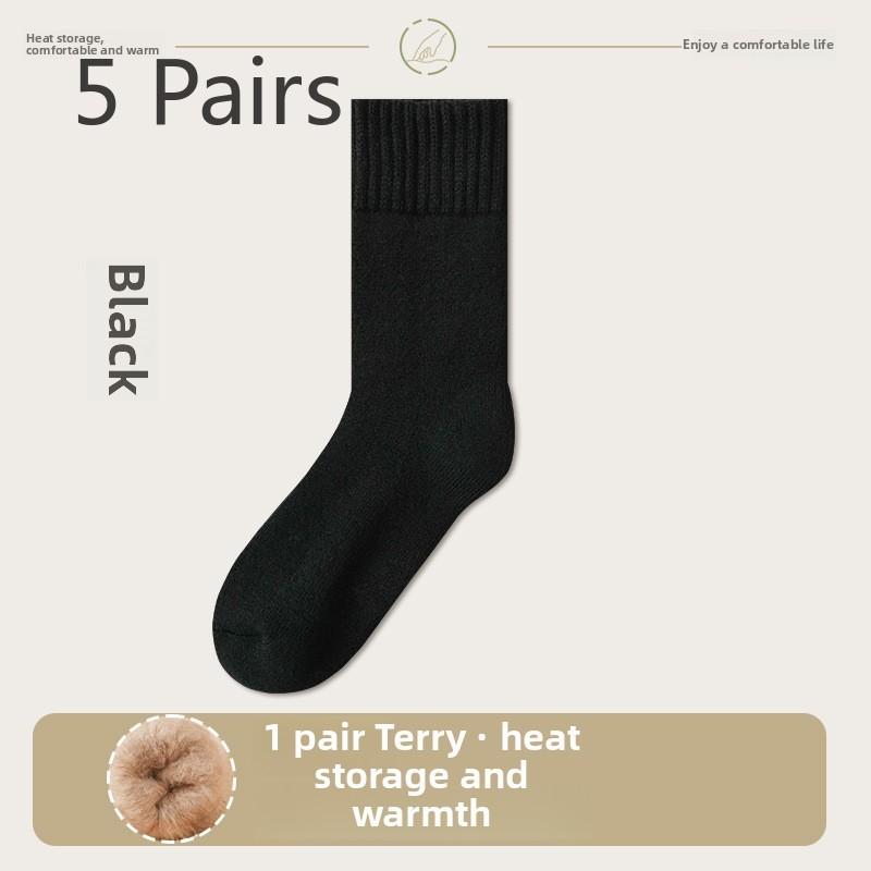 5 Pairs of Men's Autumn and Winter Thickened Pile Circle Warm and Fleece Mid Tube Socks
