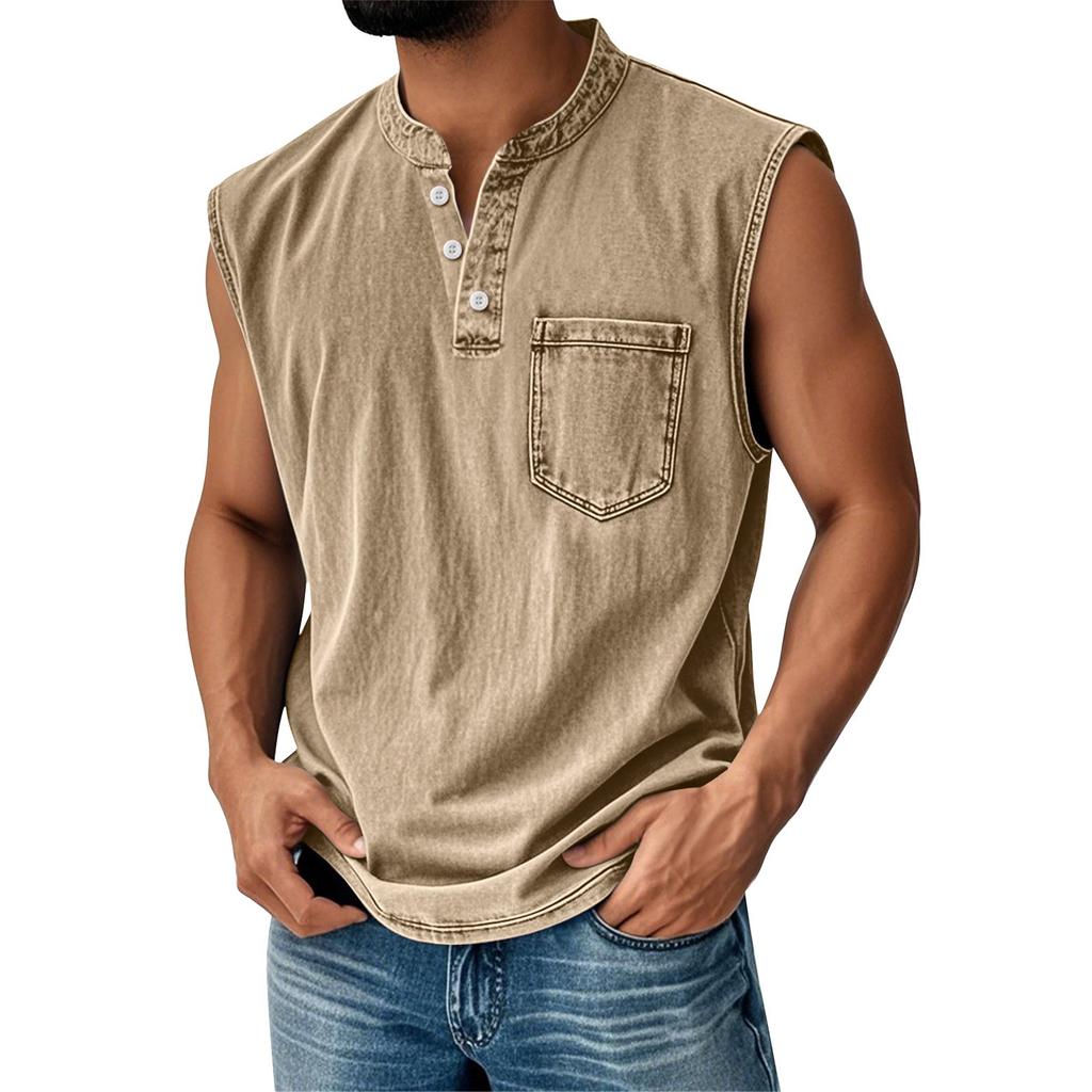 Men's Summer Solid Color Pocket Sports Buttons Vest Men's Sports Casual Vest