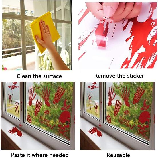 84Pcs Halloween Decorations Handprint Footprint Stickers Clings Decals Window Bathroom Floor Restroom Zombie Decorations Halloween Party Decor,8