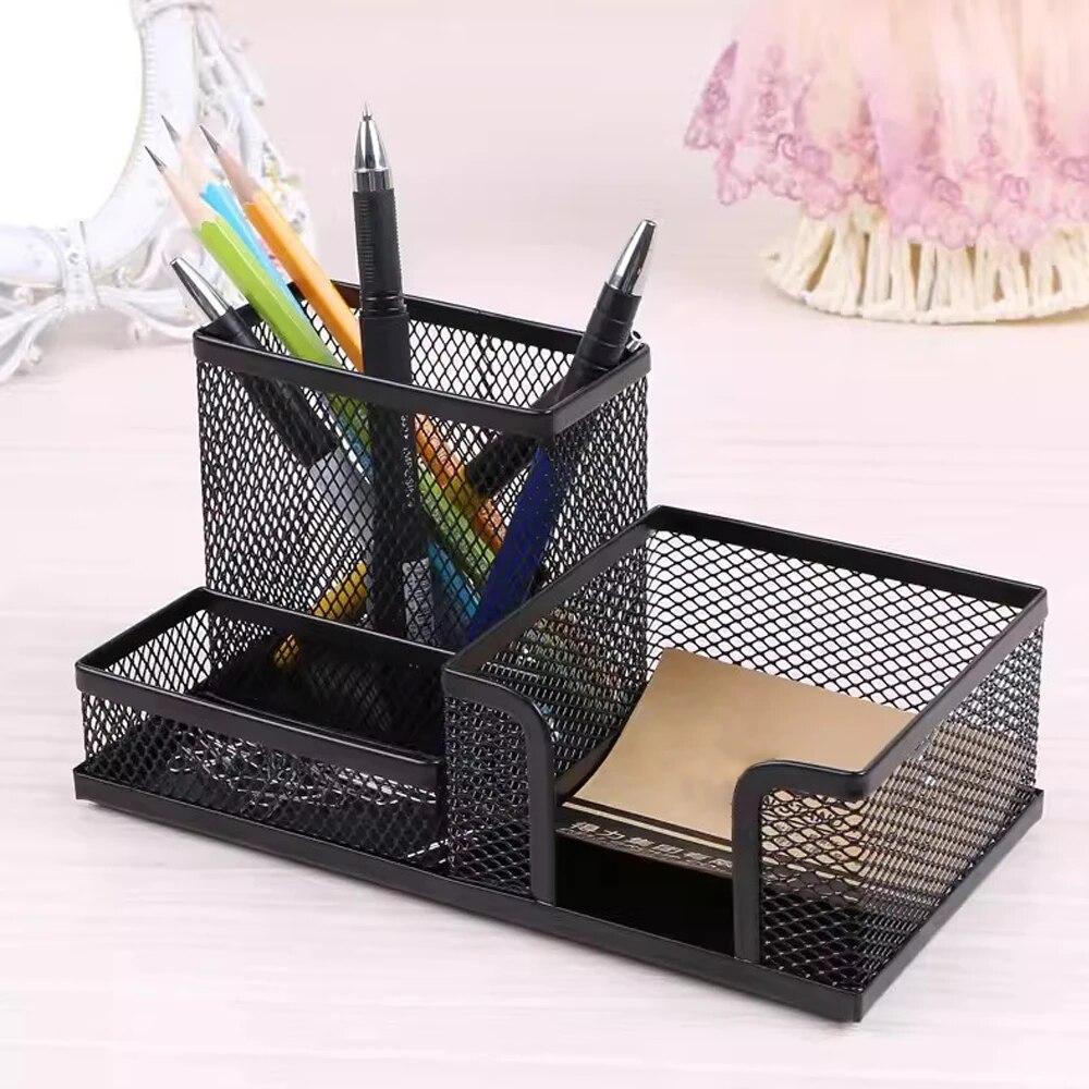 

Металлический сетчатый контейнер-органайзер, ящик для хранения, настольный держатель для ручек, зажимы, коробка из 3 сеток, канцелярские принадлежности для школы, офиса