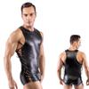 Herren Schwarz PU-Leder Schnürweste und Shorts Dessous-Set für Bühnenauftritt.