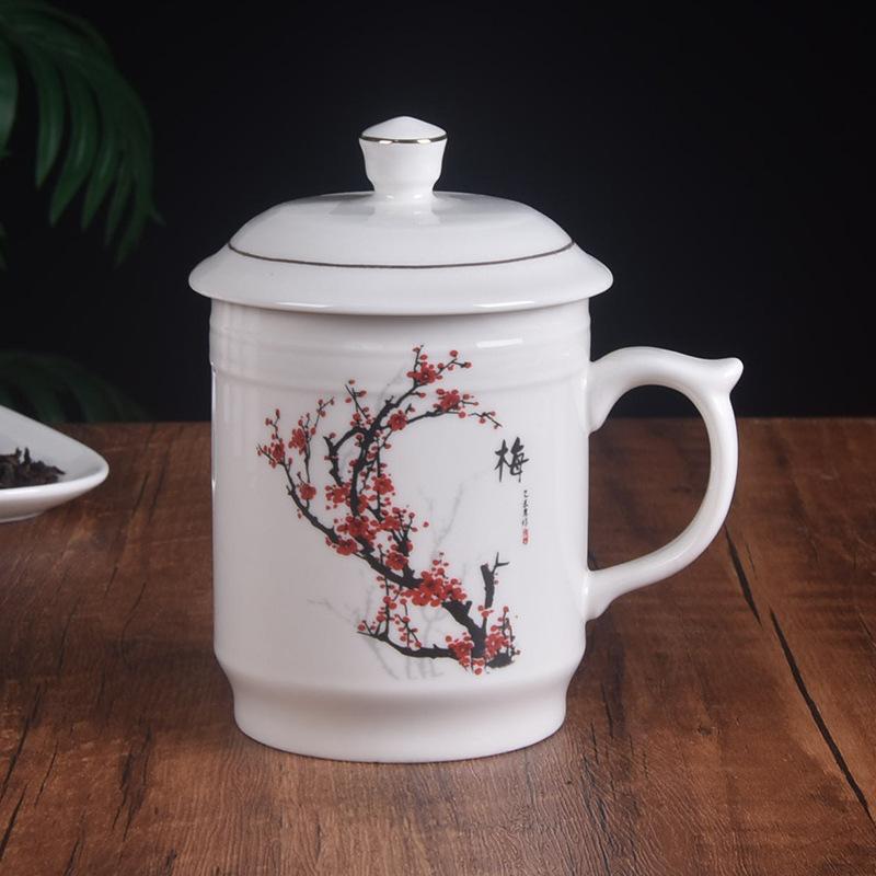 Meilan Bambus Chrysantheme Keramische Teetasse Große Kapazität Haushalt Wasserbecher Büro Deckel Konferenzbecher Gastfreundschaftsbecher Geschenkbecher