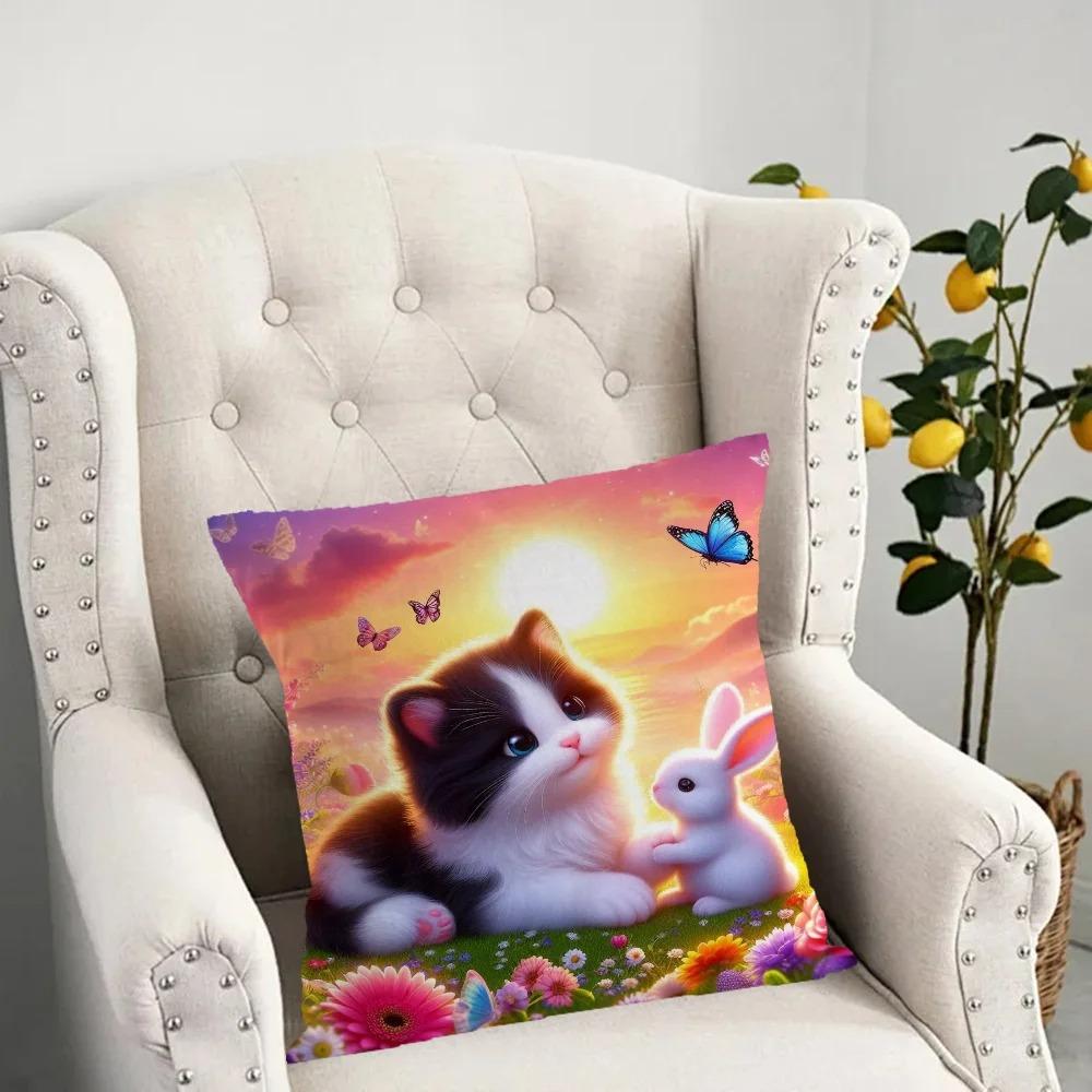 

Наволочка с изображением кота и кролика для украшения общежития, офиса, гостиной, дивана, домашней наволочки 40x40cm