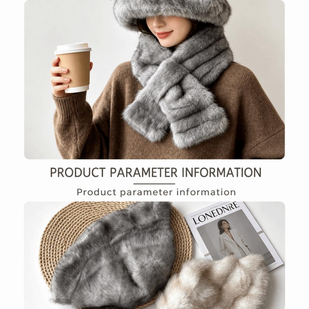 Faux Fur Winter Hat Scarf Set Thick Warm Fisherman Hat Scarf Fashion Plush Snood Scarf Women