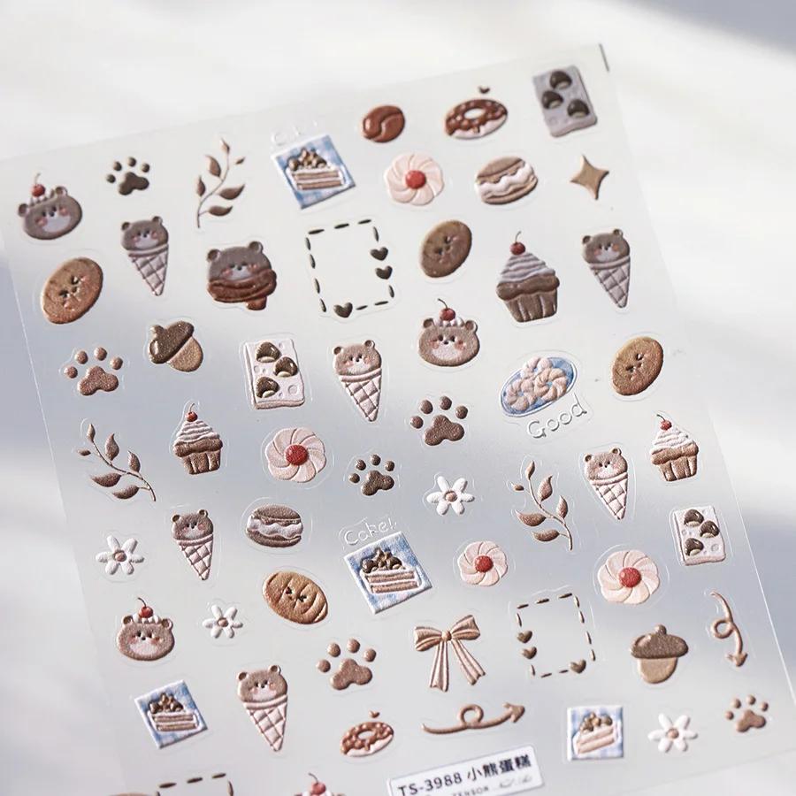 5D Cute Rabbit Love Peach Blossom Flower Yellow Nail Art Stickers Bowknot DIY Self Adhesive Rhinestone Manicure Decals