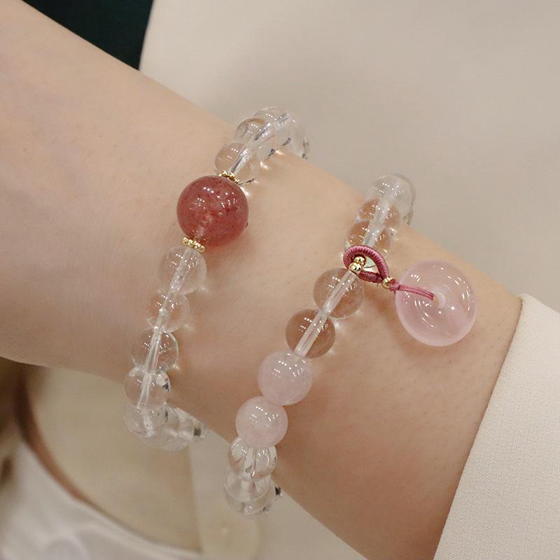 Natural White Crystal Bracelet Strawberry Crystal Pendant Bracelet. Bangles Women Fashion Jewelry Accessories Gift
