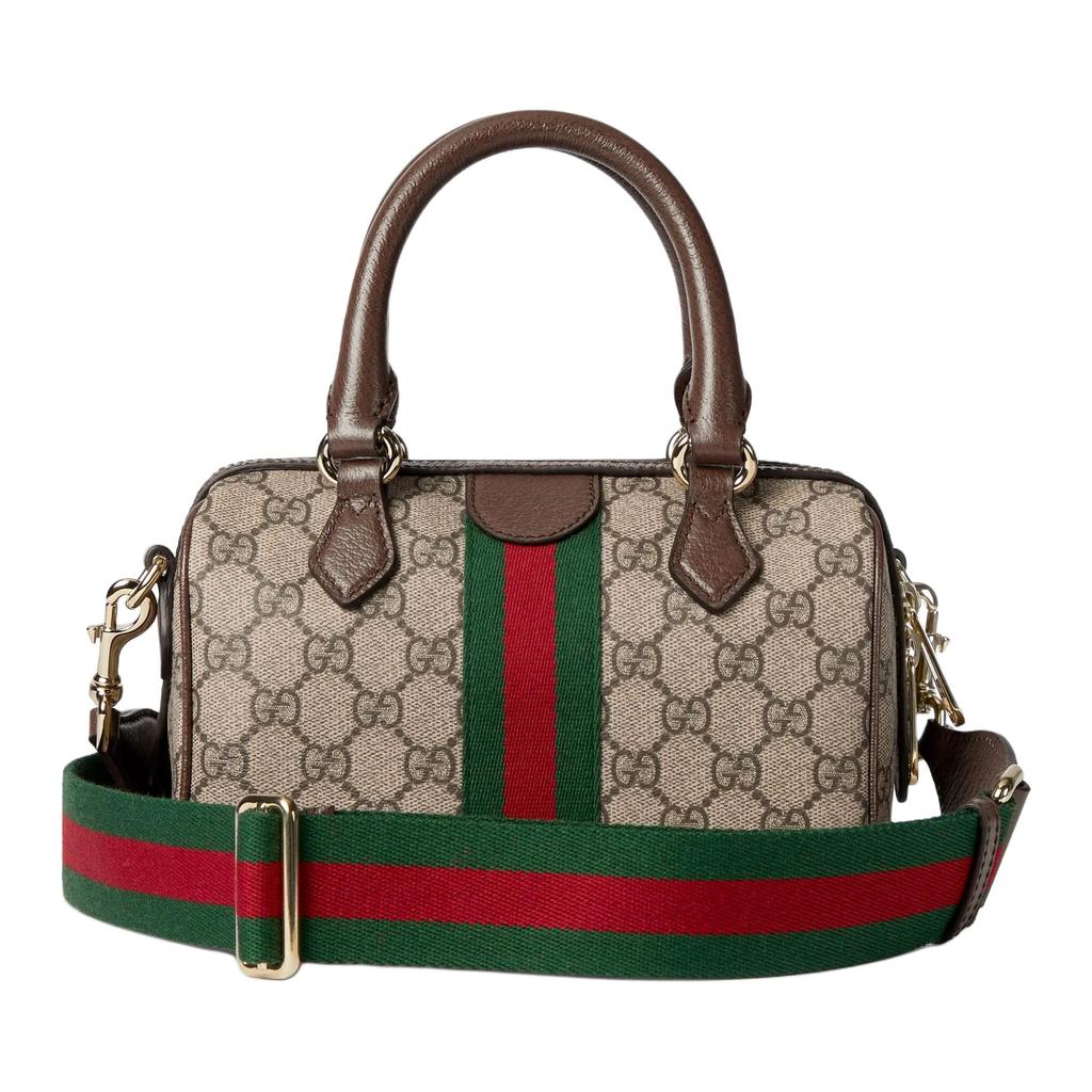 GUCCI Ophidia Coated Fabric Boston Bag, Crossbody Handbag Small Women's Khaki & Brown 841294-FAFWQ-9874