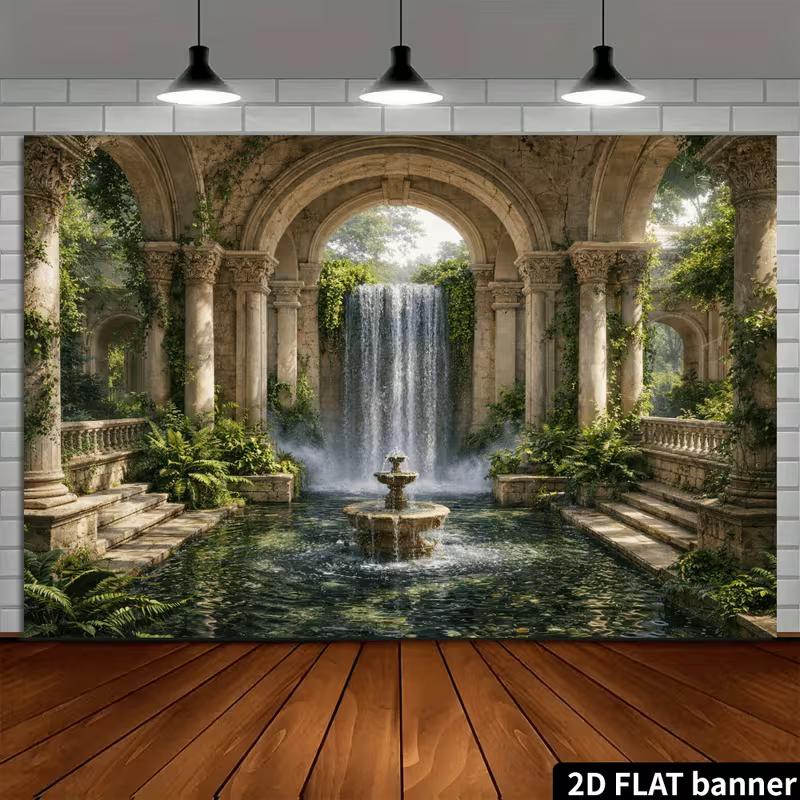 Enchanted Palace Garden Banner with Columns and Ivy Photo Booth Background Cloth