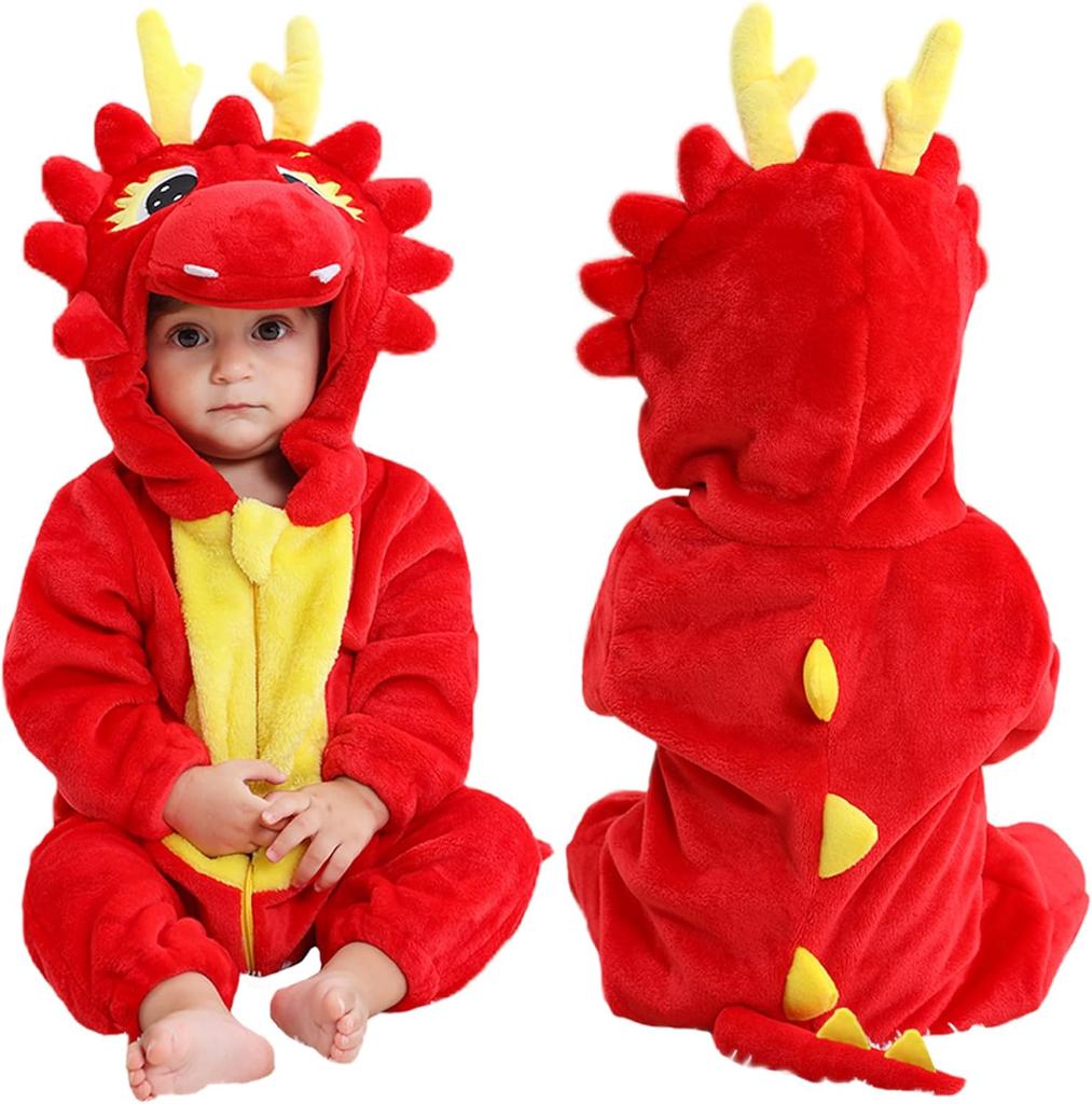 Winter Halloween Dinosaur Kigurumi Cosplay Clothes Hooded Animal Cow Monkey Unicorn Onesies Baby Thick Romper Newborn Jumpsuit