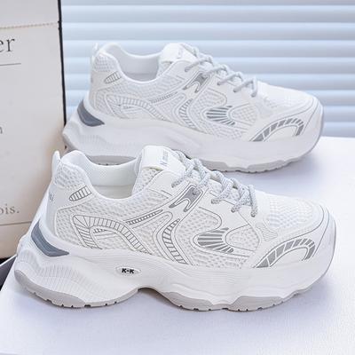 Autumn New Breathable Mesh Shoes Thick-soled Heightening Sports Shoes Casual Dad Trendy Shoes