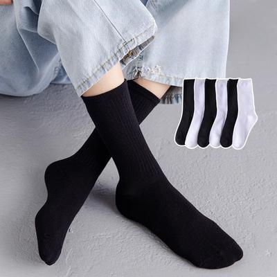 5 Pares de Calcetines Largos de Color Sólido para Estudiantes Hombres y Mujeres Durante el Deporte, Calcetines Largos Simples y Versátiles con un Estilo Universitario