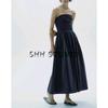 Summer New Women's Pleated off-the-Shoulder Fitted Waist Poplin Tube Top French Evening Dress Length Dress 4661219