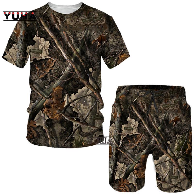Letné pánske tričko s 3D potlačou maskáčové javorové listy/šortky/obleky Unisex Príležitostné Outdoorové športové oblečenie s krátkym rukávom