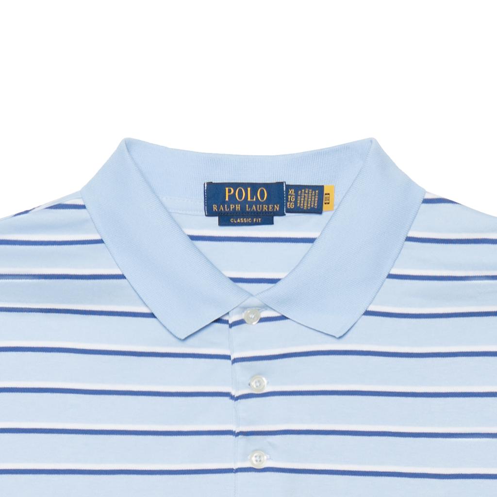 Polo Ralph Lauren Logo Embroidered Striped Button Loose Fit Short Sleeve Polo Shirt Men Polo Shirts Blue 710869588-001