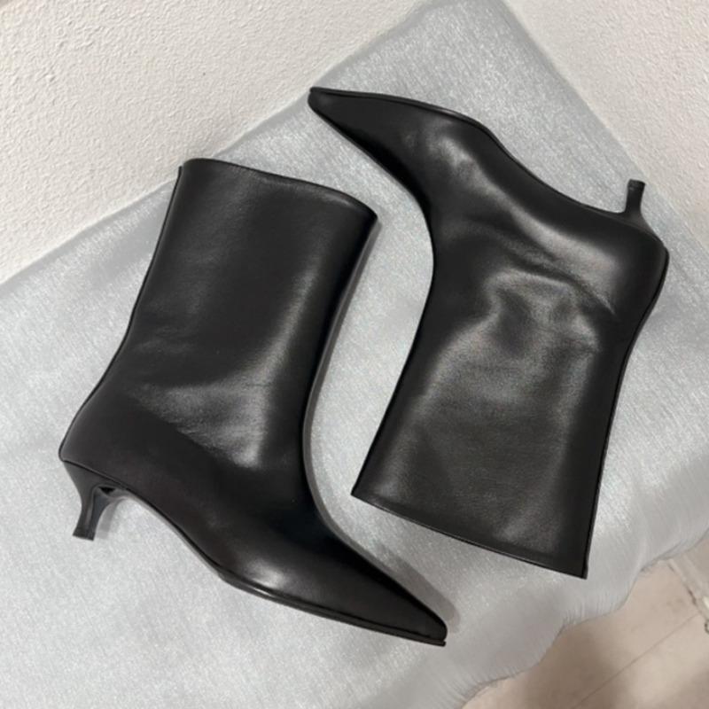 Fashion 2025 New Women Heeled Short Boots Fashion Leather Pointed Toe Shoes Designer Elegant Dress Pumps Winter Classical Zapatos Mujer